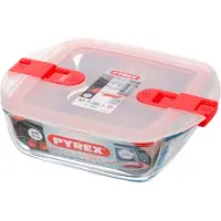 Pyrex - Cook & Heat Voedselcontainer Vierkant met Deksel 20 x 17cm - Glas - Transparant -