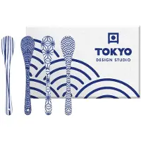 Tokyo Design Studio – Nippon Blue Lepelset – 4 stuks – 13 cm – Blauw/Wit
