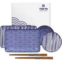 Tokyo Design Studio Nippon Sushi Set 6 Stuks Lines/dots - Dinerborden Porselein Blue - 17991