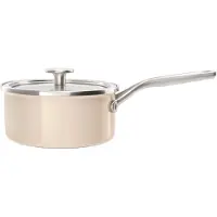 KitchenAid Steel Core Enamel steelpan 16cm 1,3L - Amandelwit - inductie - PFAS-vrij