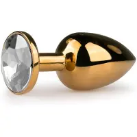 EasyToys Metal No.1 - gouden anale plug met witte steen in kegelvorm (2,5 cm)