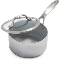 Greenpan Venice Pro Evershine Sauspan met deksel Ø16cm - 1.5 - PFAS-vrij – Inductie – Ovenbestendig tot 200°C – Vaatwasserbestendig – Tri-ply – RVS grepen - Zilver