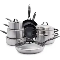 Greenpan Venice Pro Noir Pannenset 14-delig - PFAS-vrije antikleeflaag - Pannenset inductie - Keramische pan - Ovenbestendig tot 220°C - Met glazen deksel - Zilver