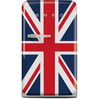 Smeg Koelkast Retro Vrijstaande ijskast Koelkast, Jaren 50, Enkeldeurs, Vrijstaand , Positie scharnier: Rechts, Gedecoreerd/ Speciaal, Union Jack