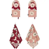 Marimekko Pieni Unikko theedoek+ovenwant 4-delig Cotton-dark cherry-rose