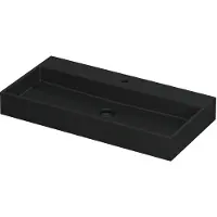 Ink Wastafel United Porselein met 1 kraangat incl. porseleinen click plug en verborgen overloop systeem 90 cm x 45 cm x 11 cm Mat zwart 0206054