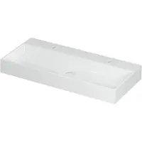 Ink Wastafel United Porselein met 2 kraangaten incl. porseleinen click plug en verborgen overloop systeem 100 cm x 45 cm x 11 cm Glans wit 0206081