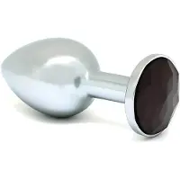Rimba XS - metalen buttplug met zwarte steen (zilver)