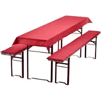 NYVI Bierbankkussens Set 240x70 cm Rood - 1x Tafellaken voor 220x50 cm tafels & 2x Gevoerde kussens voor 220x25 cm banken