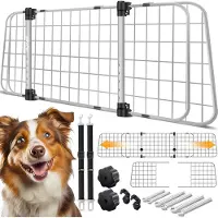 LOVPET Hondenrek Auto, Universele Auto Afscheiding, Verstelbare Breedte, Hoofdsteun Bagagerek Kofferbak Bescherming Afmetingen HxB 30 x 91-153 cm , + 2x Veiligheidsriem voor Honden - Grijs