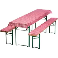 NYVI Bierbankkussens Set 130x70 cm Rood Geruit - 1x Tafellaken voor 110x50 cm tafels & 2x Gevoerde kussens voor 110x25 cm banken