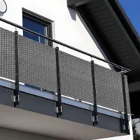 NYVI Polyrattan Balkon Privacy Scherm Privafence 100x500 cm Lichtgrijs - Balkonbekleding met metalen ogen - UV-bestendig, Weerbestendig, 100% Ondoorzichtig - Balkonomheining 1x5 m