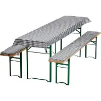 NYVI Bierbankkussens Set 240x90 cm Grijs Geruit - 1x Tafellaken voor 220x70 cm tafels & 2x Gevoerde kussens voor 220x25 cm banken