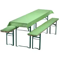 NYVI Bierbankkussens Set 240x70 cm Groen - 1x Tafellaken voor 220x50 cm tafels & 2x Gevoerde kussens voor 220x25 cm banken
