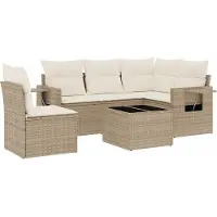 vidaXL 6-delige Loungeset met kussens poly rattan beige