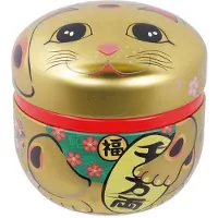 Tokyo Design Studio - Lucky Cats - Goud Roestvrij Stalen Theeblik - 100g - 8,6 x 8,4 cm
