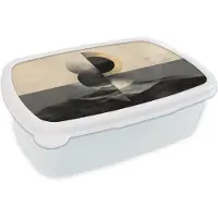 MuchoWow Broodtrommel Wit - Lunchbox Cirkels - Schaduw - Abstract - Brooddoos 18x12x6 cm - Brood lunch box - Broodtrommels voor kinderen en volwassenen