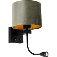 QAZQA Wandlamp zwart met velours kap groen 18cm - Brescia