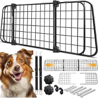 LOVPET Hondenrek Auto, Universele Auto Afscheiding, Verstelbare Breedte, Hoofdsteun Bagagerek Kofferbak Bescherming Afmetingen HxB 30 x 91-153 cm , + 2x Veiligheidsriem voor Honden - Zwart