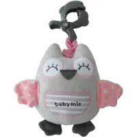 Baby Mix pluchen uil knuffel met clip roze - Kinderwagen speelgoed