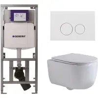 Geberit QeramiQ Dely Swirl Toiletset - 36.3x51.7cm - UP320 inbouwreservoir - met Burda frame - slim zitting - glans witte bedieningsplaat - ronde knoppen - glans wit