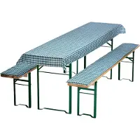 NYVI Bierbankkussens Set 240x70 cm Groen Geruit - 1x Tafellaken voor 220x50 cm tafels & 2x Gevoerde kussens voor 220x25 cm banken