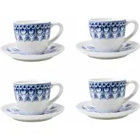 Heinen Delfts Blauw Espresso kop en schotel Paauw Blauw - Porselein - 60 ml - 4 stuks