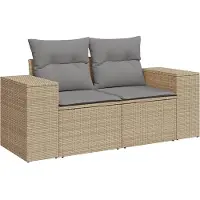 vidaXL Tuinbank 2-zits met kussens poly rattan beige
