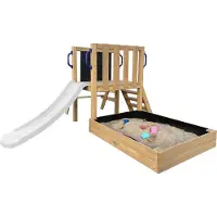 Axi Leah Mini Speeltoren met Zandbak, Picknicktafel en Krijtbord – Witte Glijbaan