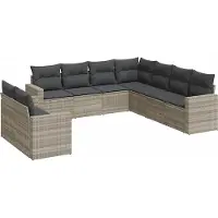 vidaXL 9-delige Loungeset met kussens poly rattan lichtgrijs