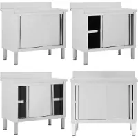 vidaXL Werktafel met schuifdeuren 100x50x(95-97) cm roestvrij staal
