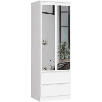 Akord Kledingkast STAR S60 met Spiegel 2 Deuren en 2 Lades / Furniture Factory / Wit / 60 x 180 x 51 cm