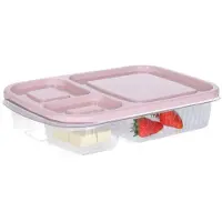 Storage solutions Vershoudbakje/lunchbox - luchtdicht - 3 vakjes - lichtroze - kunststof - broodtrommel