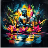 PosterMonkey Poster 30x30 cm - Kaarsen - Bloemen - Buddha - Water - Posters - Kamer decoratie - Wanddecoratie woonkamer - Muurdecoratie slaapkamer