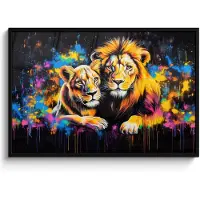 PosterMonkey Poster in lijst - Fotolijst 120x80 cm - Posters - Leeuwen - Schilderij - Kleuren - Posterlijst zwart - Decoratie - Wanddecoratie woonkamer - Muurdecoratie slaapkamer