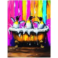 PosterMonkey Poster 60x80 cm - Pinguïns - Badkuip - Kleurrijk - Schuim - Posters - Kamer decoratie - Wanddecoratie woonkamer - Muurdecoratie slaapkamer