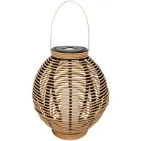 Atmosphera Solar tuin lantaarn - naturel - rotan kunststof - 38 x 43 cm - buiten - Led kaars licht