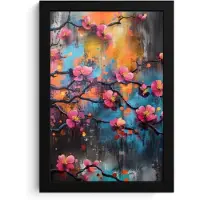 PosterMonkey Poster in lijst - Fotolijst 20x30 cm - Posters - Bloemen - Tak - Abstract - Roze - Posterlijst zwart - Decoratie - Wanddecoratie woonkamer - Muurdecoratie slaapkamer