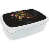 MuchoWow Broodtrommel Wit - Lunchbox Sierlijk - Boeket - Bladeren - Brooddoos 18x12x6 cm - Brood lunch box - Broodtrommels voor kinderen en volwassenen