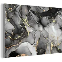 MuchoWow Wanddecoratie Metaal - Aluminium Schilderij Industrieel - Grijs - Luxe - Goud - Marmer - 60x40 cm - Dibond - Foto op aluminium - Industriële muurdecoratie - Voor de woonkamer/slaapkamer