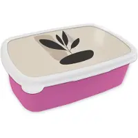MuchoWow Broodtrommel Roze - Lunchbox Plant - Beige - Japandi - Brooddoos 18x12x6 cm - Brood lunch box - Broodtrommels voor kinderen en volwassenen