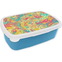 MuchoWow Broodtrommel Blauw - Lunchbox Geel - Roze - Blauw - Retro - Brooddoos 18x12x6 cm - Brood lunch box - Broodtrommels voor kinderen en volwassenen