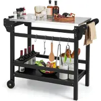 Costway Grillwagen van HDPE, grilltafel met kruidendienblad, wijnflessenrek, handvat & 2 wielen, werkblad van roestvrij staal, outdoor serveerwagen, weerbestendige bijzettafel voor tuin, terras