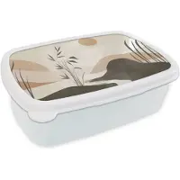 MuchoWow Broodtrommel Wit - Lunchbox Japandi - Landschap - Beige - Brooddoos 18x12x6 cm - Brood lunch box - Broodtrommels voor kinderen en volwassenen