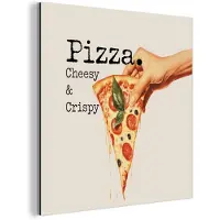 MuchoWow Aluminium schilderij 90x90 cm - Wanddecoratie metaal - Pizza - Kaas - Pepperoni - Metalen muurdecoratie woonkamer - Decoratie industrieel - Foto op dibond - Industriële accessoires slaapkamer