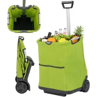 Costway Boodschappentrolley inklapbaar, 50 liter, winkelwagen met 3 zakken en verstelbare handgreep, boodschappentas met wielen tot 35 kg belastbaar, groen