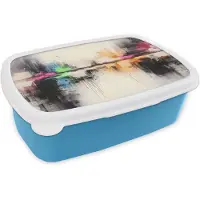 MuchoWow Broodtrommel Blauw - Lunchbox Abstract - Kleurexplosie - Landschap - Brooddoos 18x12x6 cm - Brood lunch box - Broodtrommels voor kinderen en volwassenen