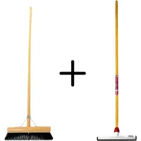 Synx Store Synx Tools Paardenhaar 30cm + Vloertrekker Kunststof 35cm met Steel 120cm – Zaalveger – Vloerreiniger – Natuurrubber – Zachte binnenbezem met steel 150cm