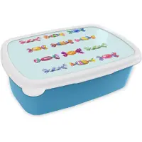MuchoWow Broodtrommel Blauw - Lunchbox Snoepjes - Realistisch - Kleurrijk - Brooddoos 18x12x6 cm - Brood lunch box - Broodtrommels voor kinderen en volwassenen