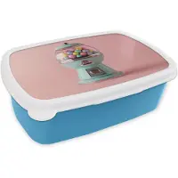 MuchoWow Broodtrommel Blauw - Lunchbox Kauwgom - Retro - Snoep - Roze - Brooddoos 18x12x6 cm - Brood lunch box - Broodtrommels voor kinderen en volwassenen